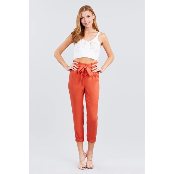 Orange Paperbag Linen Blend Pants - Picture 2 of 4